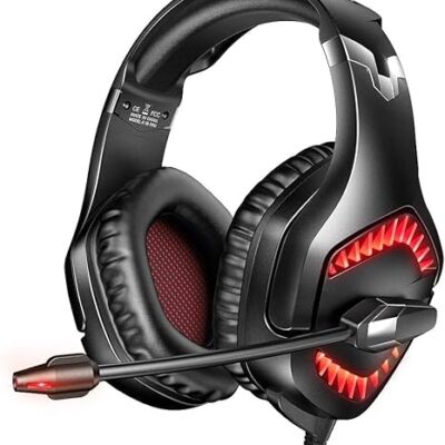 RUNMUS K1B PRO Gaming Headset – 7.1 Surround Sound, Noise-Canceling Mic, Red LED, Multi-Platform Compatibility