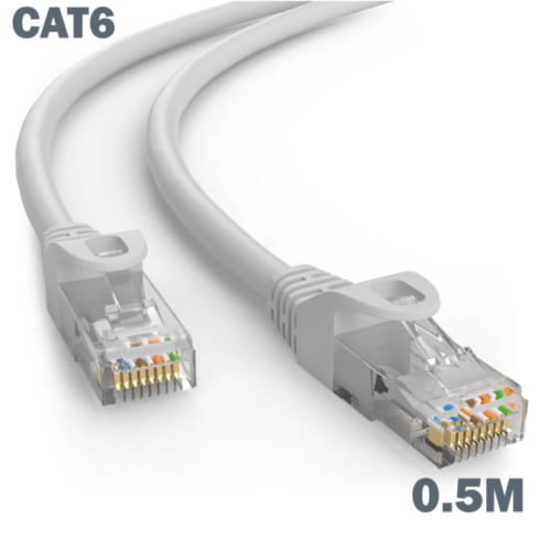 CAT 6 Ethernet Cable 0.5m with plastic RJ45 connectors for fast wired connections