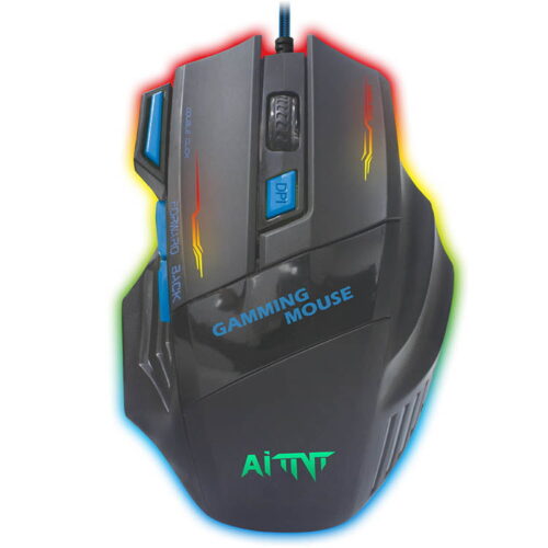 AITNT X50 Wired Gaming Mouse with RGB lighting, ergonomic honeycomb design, and 7 programmable buttons.